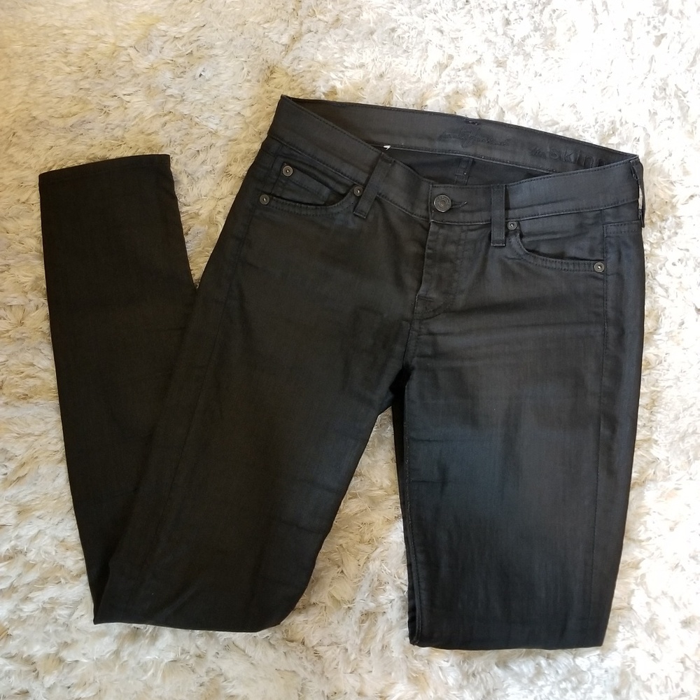 7 for All Mankind Black Wax Skinny Pants
